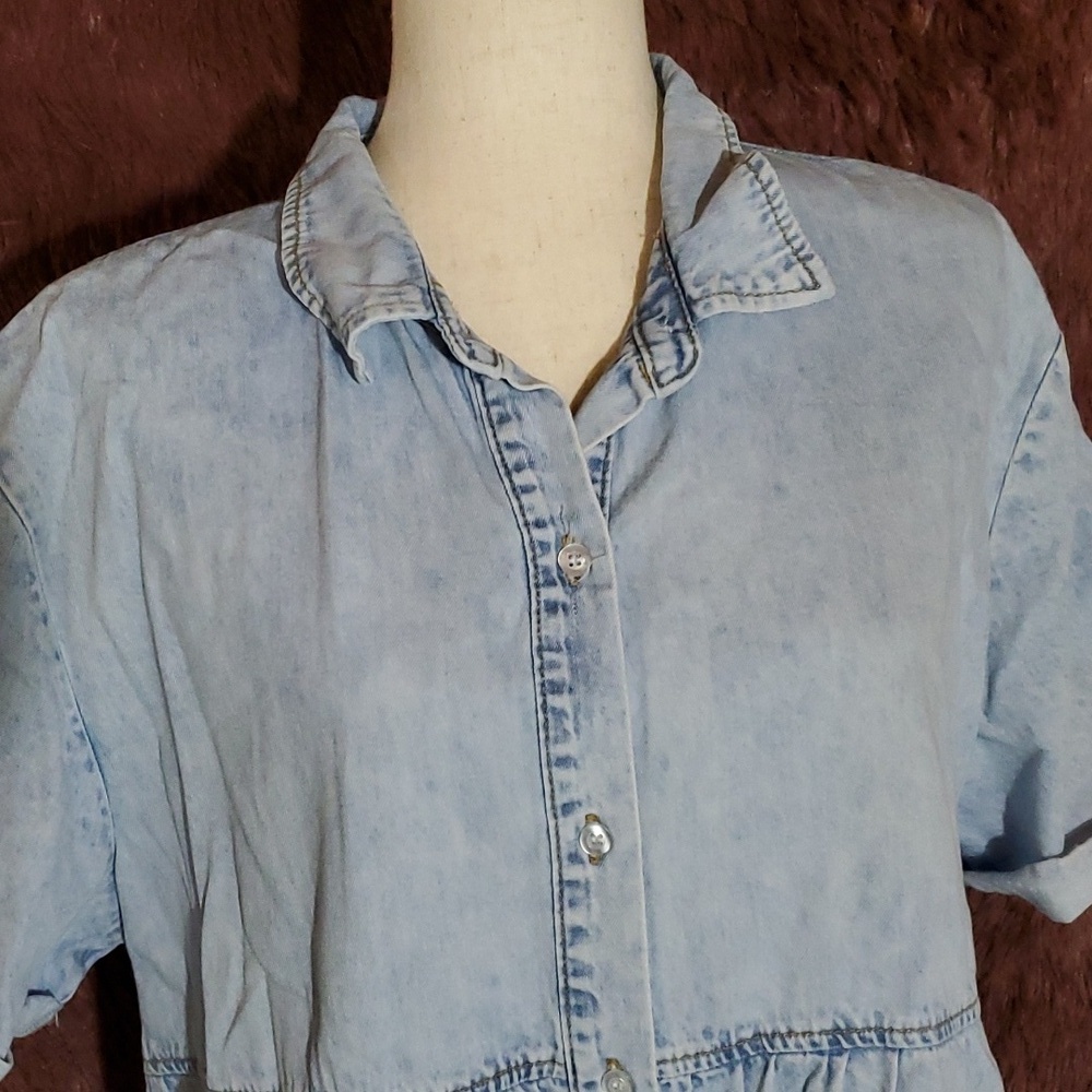 Denim Button Down Washed Blue Dress - Picture 2 of 7